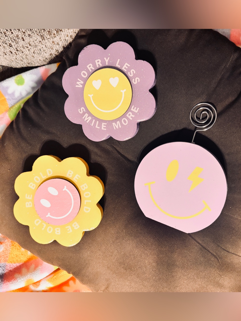 Smiley Face Flower Wall Accent Set - Purple & Yellow